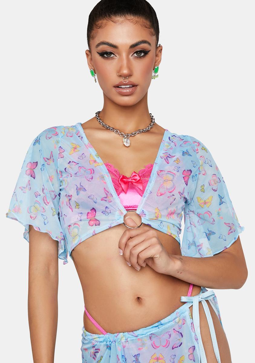 Butterfly O-Ring Crop Top Babydol Clothing,All Products : American Fashion Style Bags On Sale