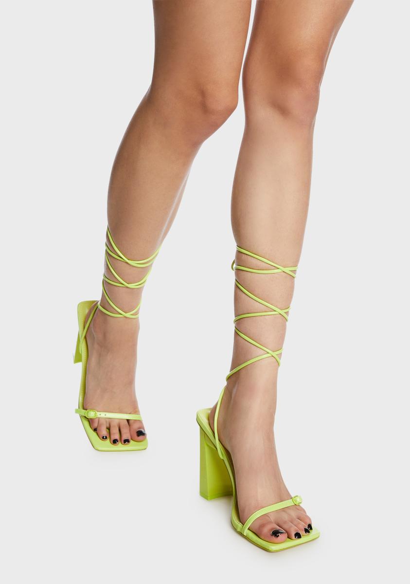 Lime Cleo Square Toe Strappy Heels