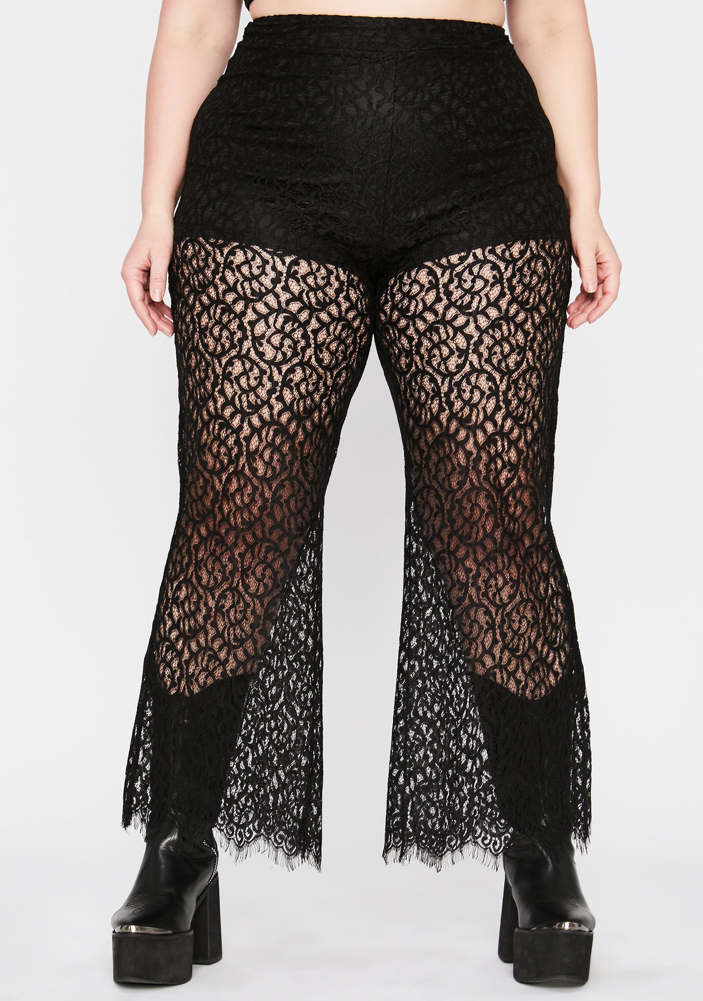 Plus Size Sheer Lace High Waisted Pants - Black – Dolls Kill