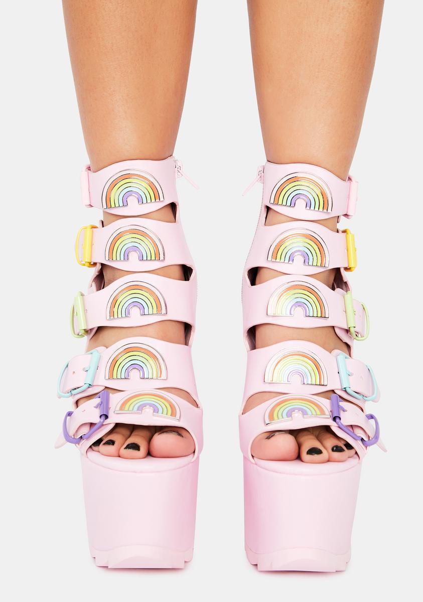 Y.R.U. Pink Dreamscape Rainbow Platform Heels – Dolls Kill