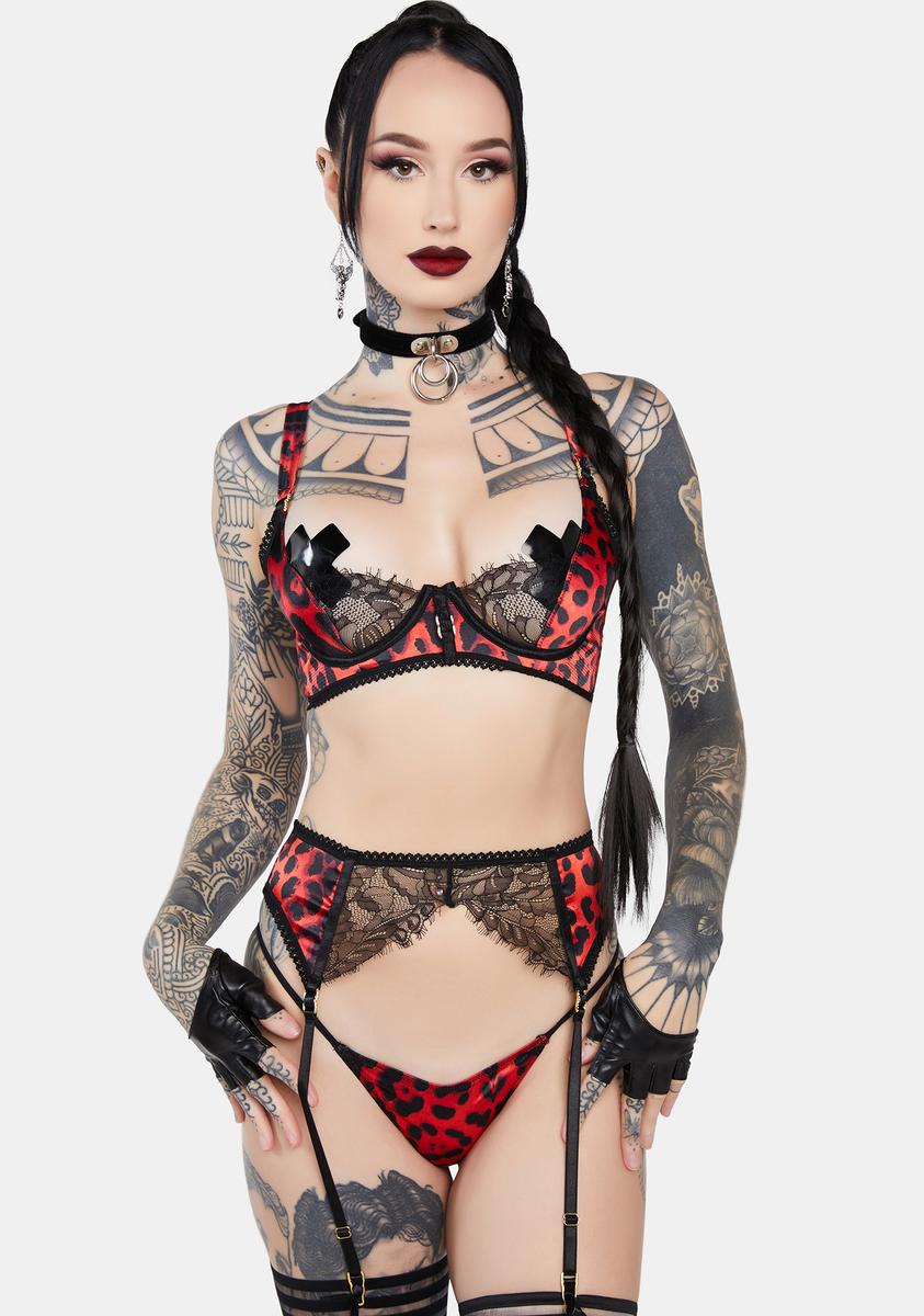 Sheer Lace Leopard Print Lingerie Set - Red – Dolls Kill