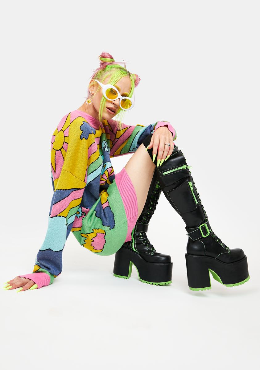 Club Exx Heeled Knee High Platform Pocket Combat Boots