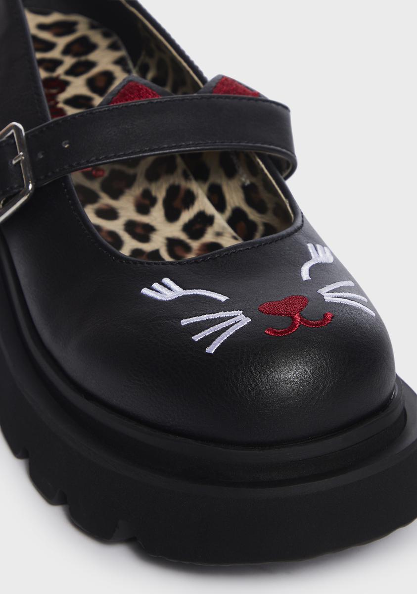 Demonia Cat Face Mary Janes Black Dolls Kill