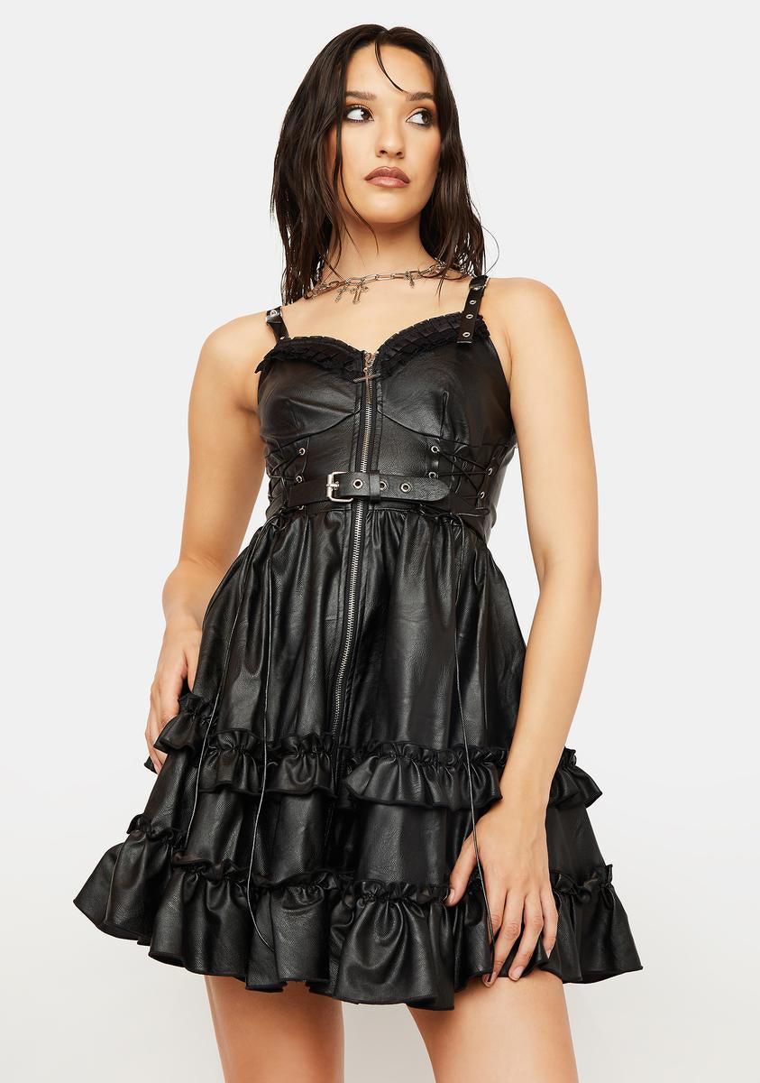 Dark In Love Rebel Locomotive Girl Vegan Leather Dress - Black – Dolls Kill