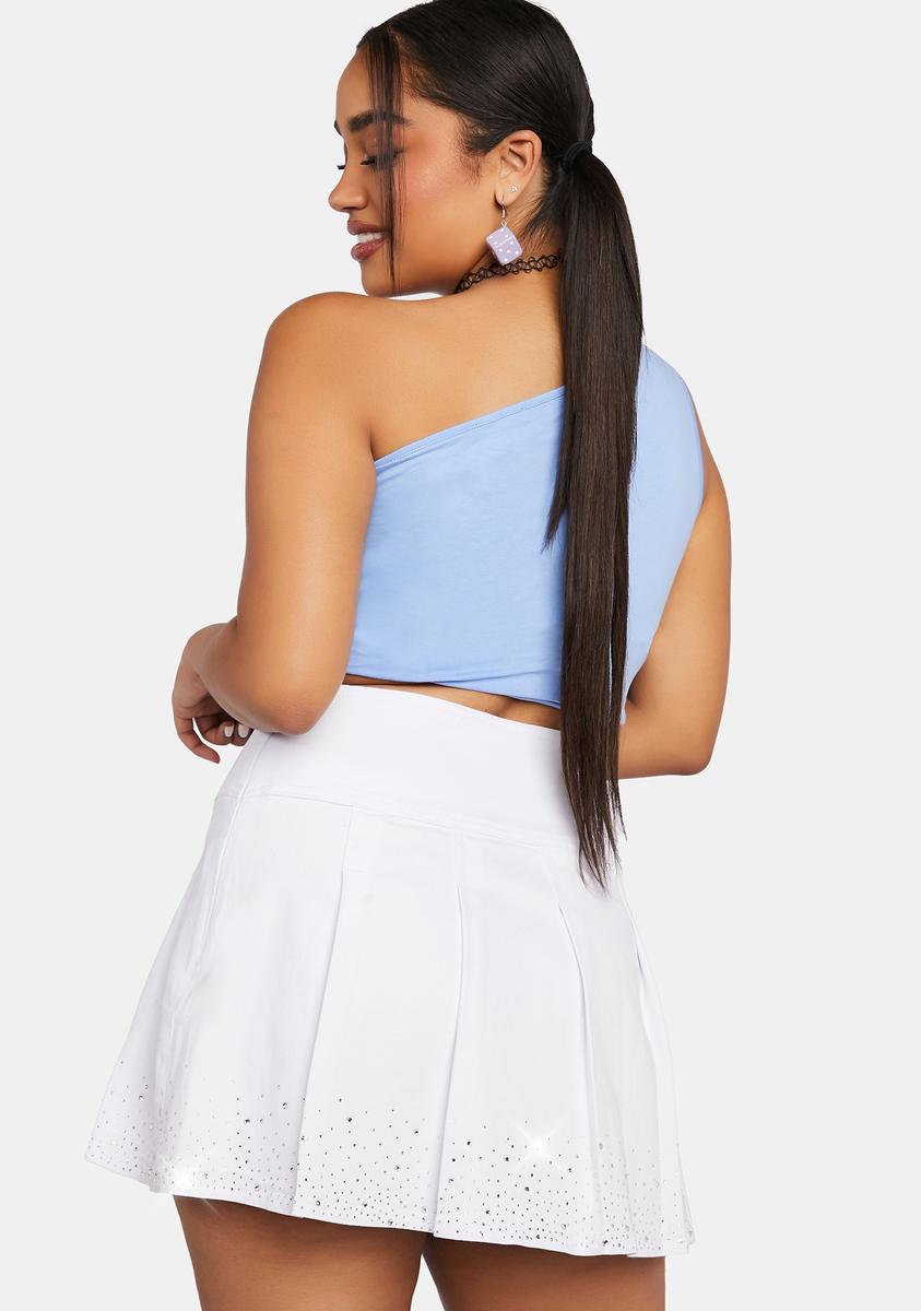 Delia's Plus Size Denim High-Waisted Rhinestone Pleated Mini Skirt