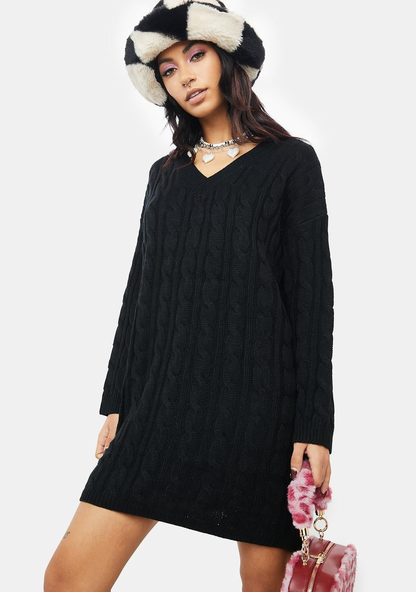 Oversized Long Sleeve Cable Knit Sweater Dress