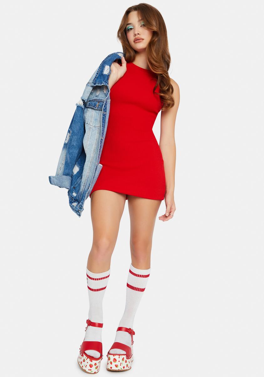 High Neck Ribbed Bodycon Mini Dress