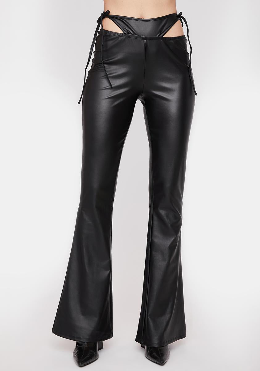 Faux Leather Underwear Detail Flare Pants - Black – Dolls Kill