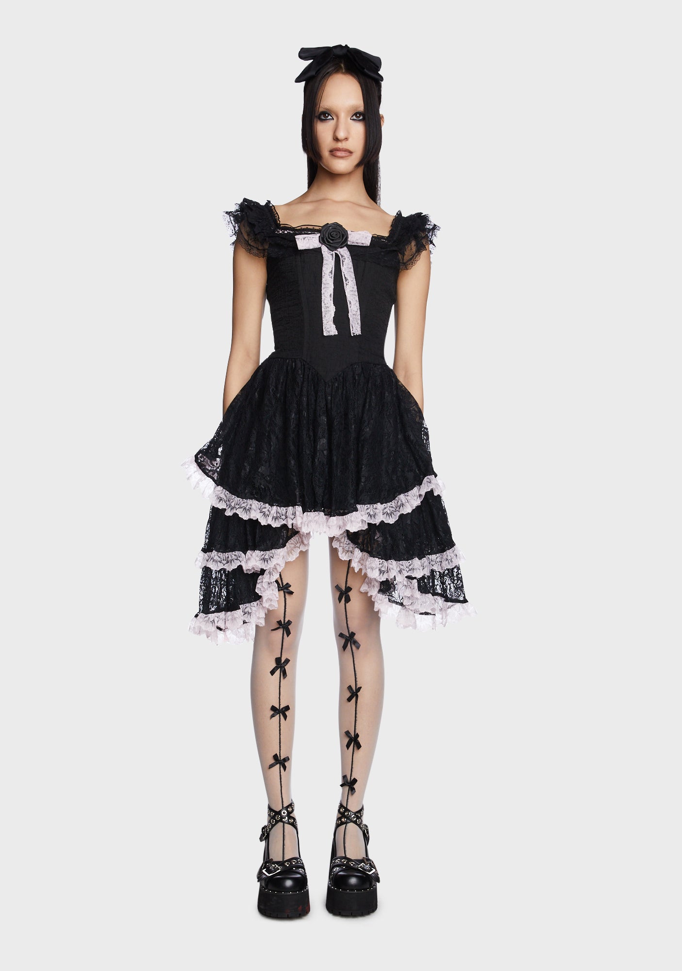 Befallen Romance Sheer Mesh Dress Dolls Kill Befallen Romance Mini Dress   Sheer Mesh Black Dress With Velvet Roses & LaceUp Back  Gothic & Romantic  Style F Is For Fairies Handkerchief