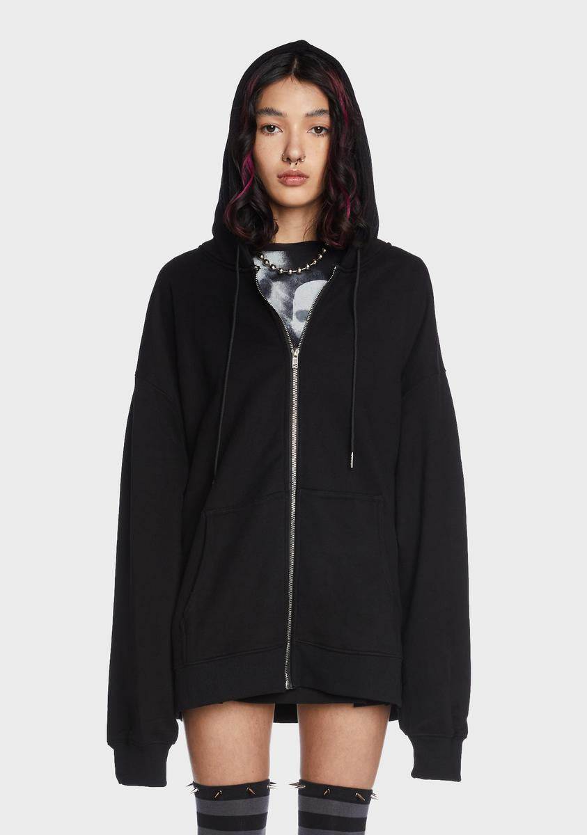 Oversized Zip Up Hoodie - Black – Dolls Kill