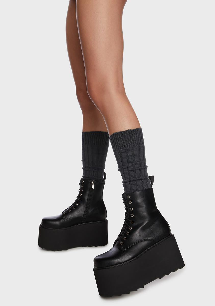 Lamoda Wedge Platform Combat Boots - Black â Dolls Kill