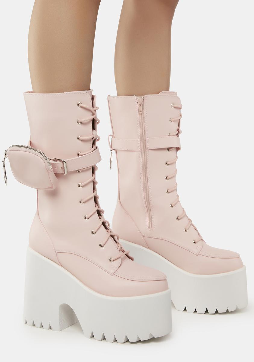 Platform Combat Boots With Pockets - Pink – Dolls Kill