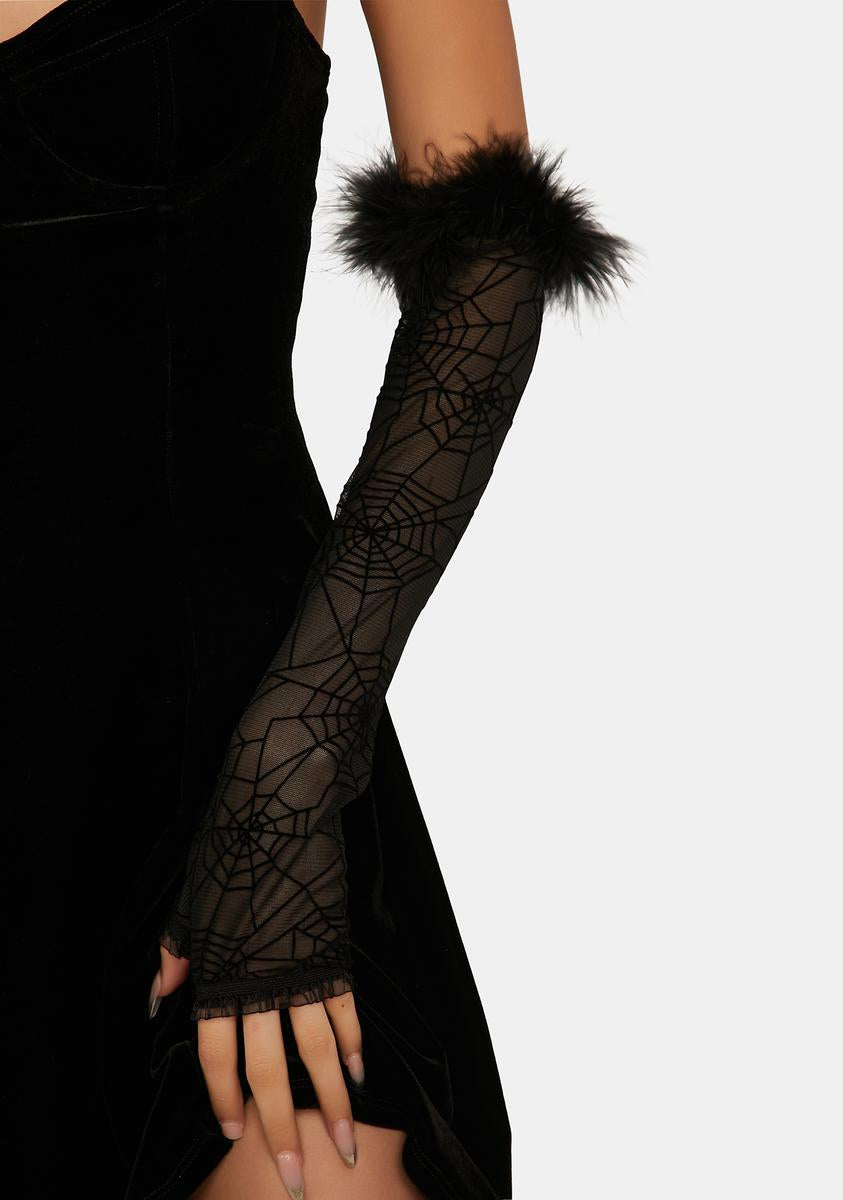 Mesh Spiderweb Faux Fur Gloves - Black – Dolls Kill