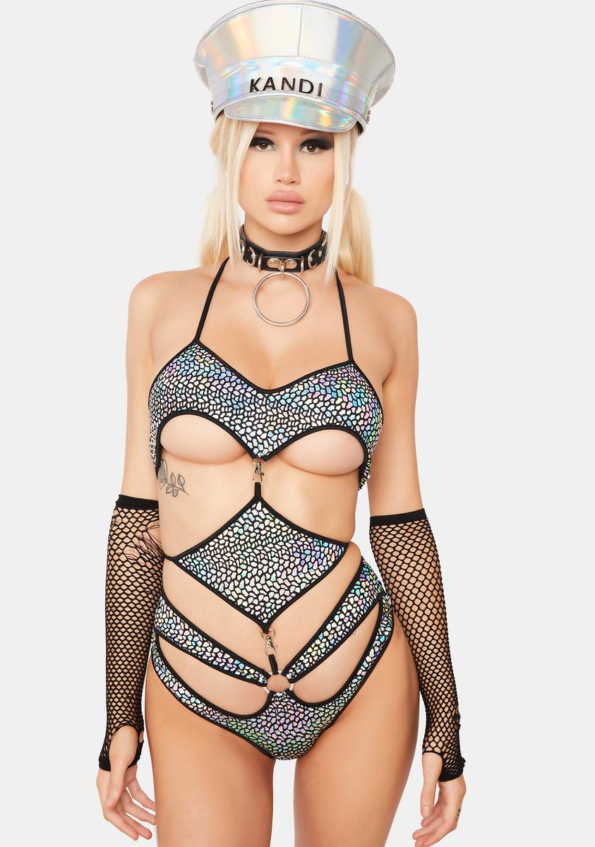 Abstract Iridescent Convertible Underboob Bodysuit Roma,All Products : American Fashion Style Bags On Sale