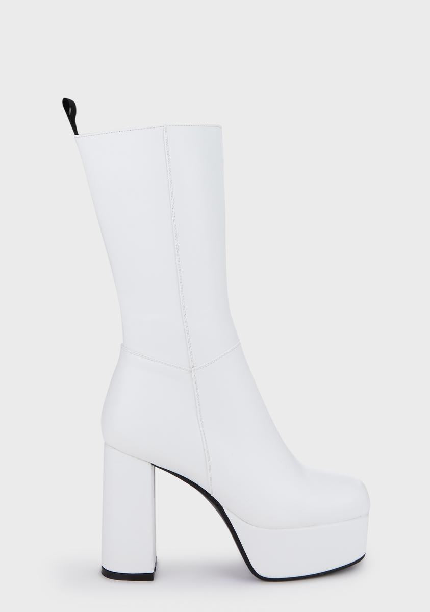 Lamoda Vegan Leather Wide Calf Platform Boots - White – Dolls Kill