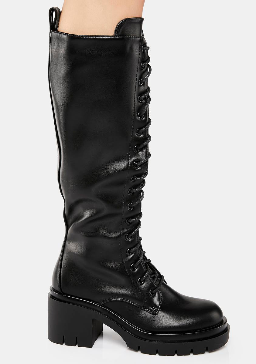 Knee High Lace Up Combat Boots Black Dolls Kill