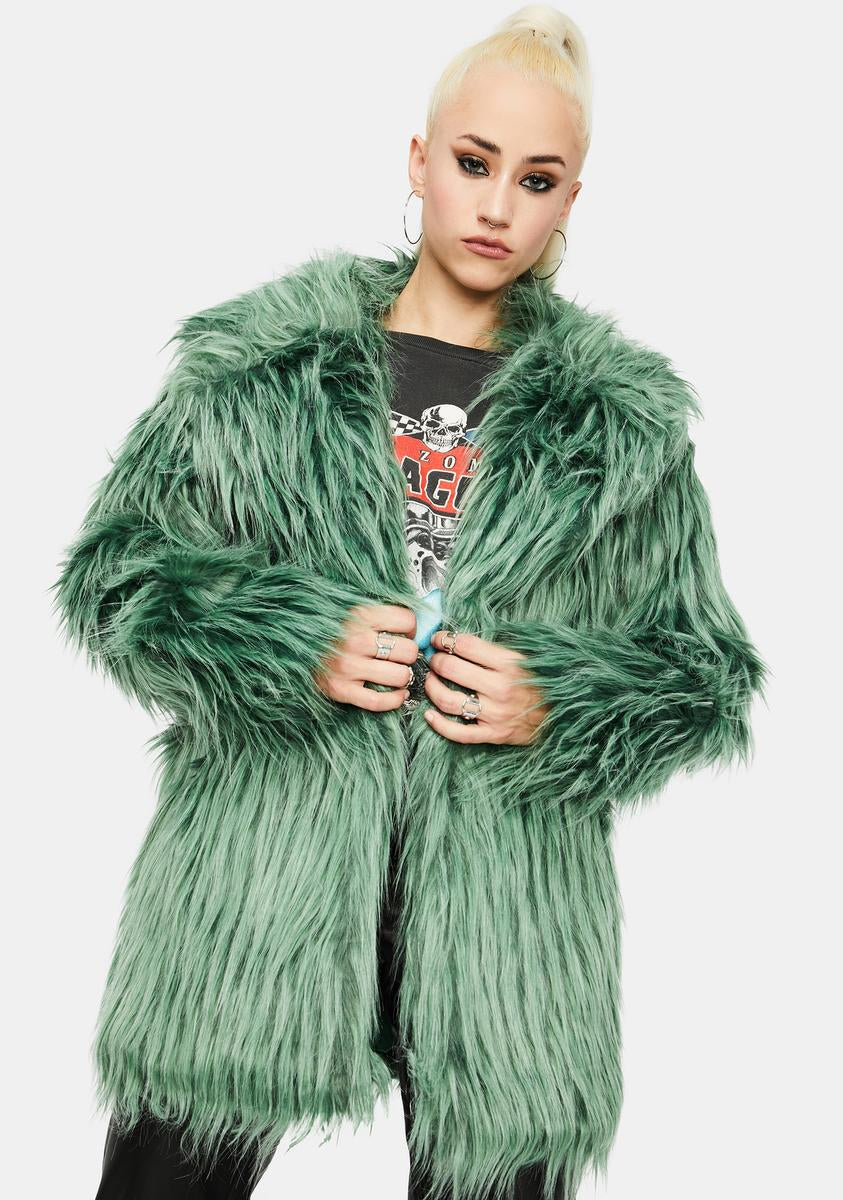 Glamorous Green Shaggy Faux Fur Coat – Dolls Kill