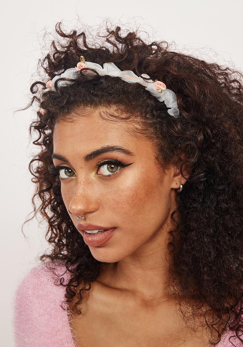 Shining Ruffles Sheer Ruffles Headband With Rosettes - White – Dolls Kill