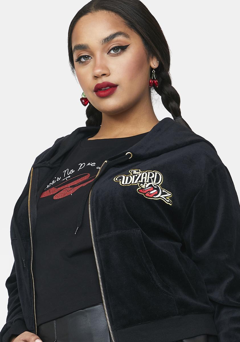 Plus Size Dolls Kill X Wizard Of Oz Velvet Embroidered Crop Jacket - Black