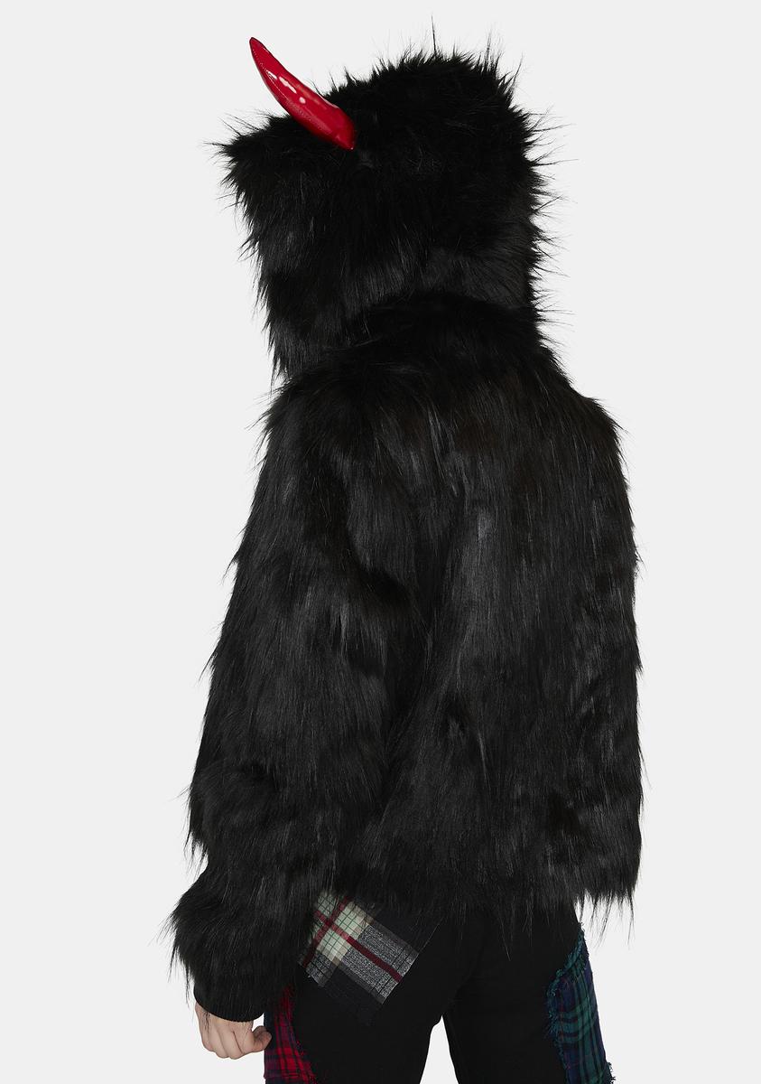 Current Mood Faux Fur Devil Monster Coat - Black – Dolls Kill