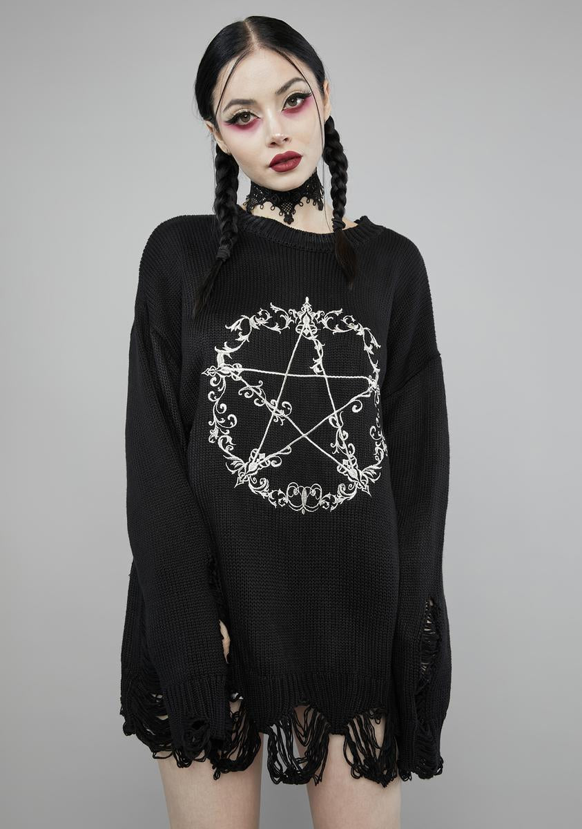Widow Frayed Oversized Sweater - Black – Dolls Kill