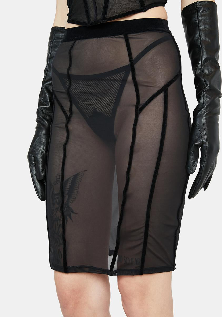 Sheer Lace-Up Pencil Skirt - KALI