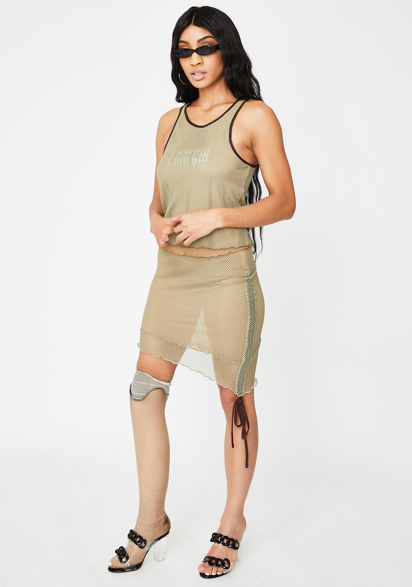 delikatesse eksil Nebu I AM GIA Khaki Ara Mesh Skirt – Dolls Kill