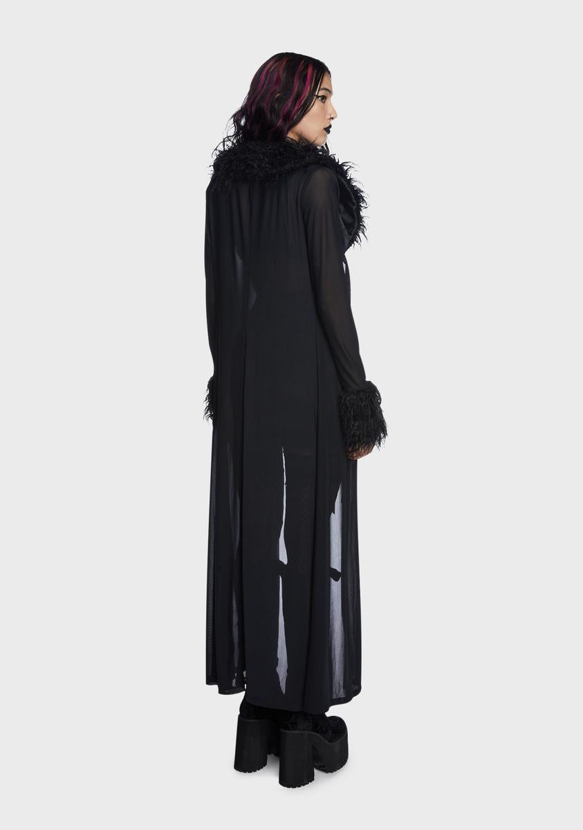 Widow Sheer Mesh Faux Fur Jacket - Black – Dolls Kill