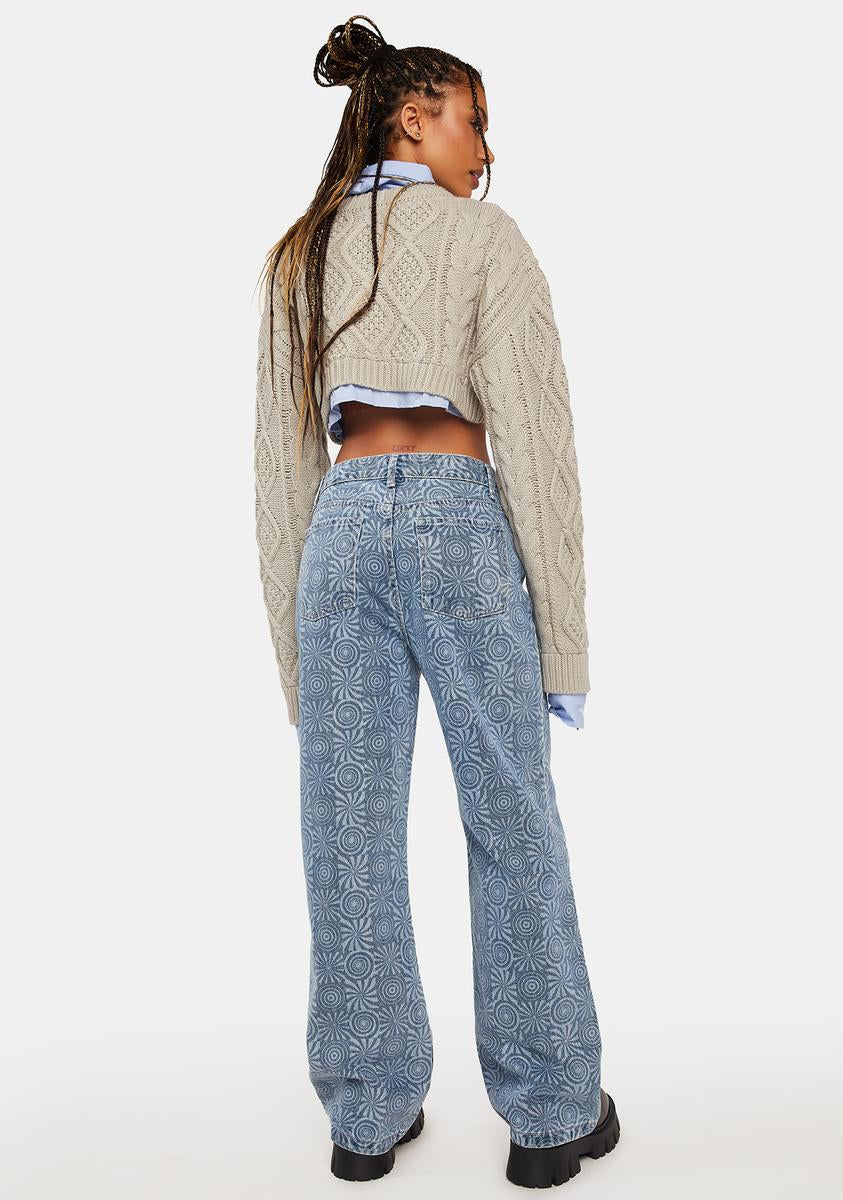 Another Girl Denim Swirl Checkerboard Print Denim Jeans