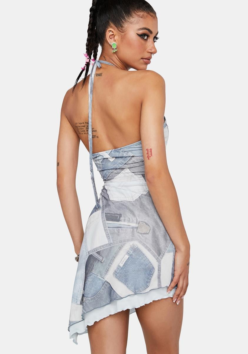 motel denim dress Uretta Maxi Dress in Denim Indigo