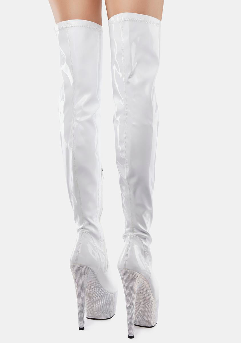blingqueen Dameslaarzen tot over de knie met stretch, stiletto, plateauzool, Lakrood, 40 EU