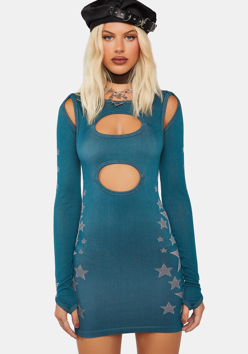 Basic Pleasure Mode Star Cut Out Dress And Shrug Set - Blue – Dolls Kill