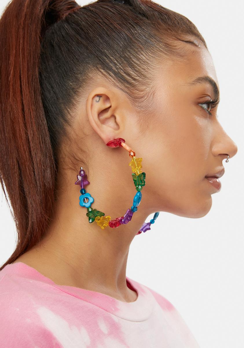 Multicolor Beaded Hoop Earrings... - Depop