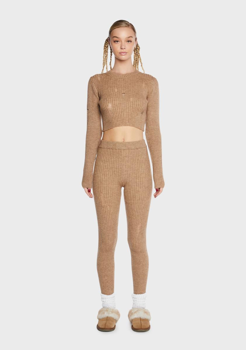 Taupe Winter Getaway Knit Set,New Products : American Fashion Style Bags On Sale