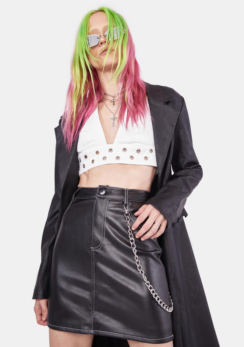 Black faux leather online contrast stitch mini skirt