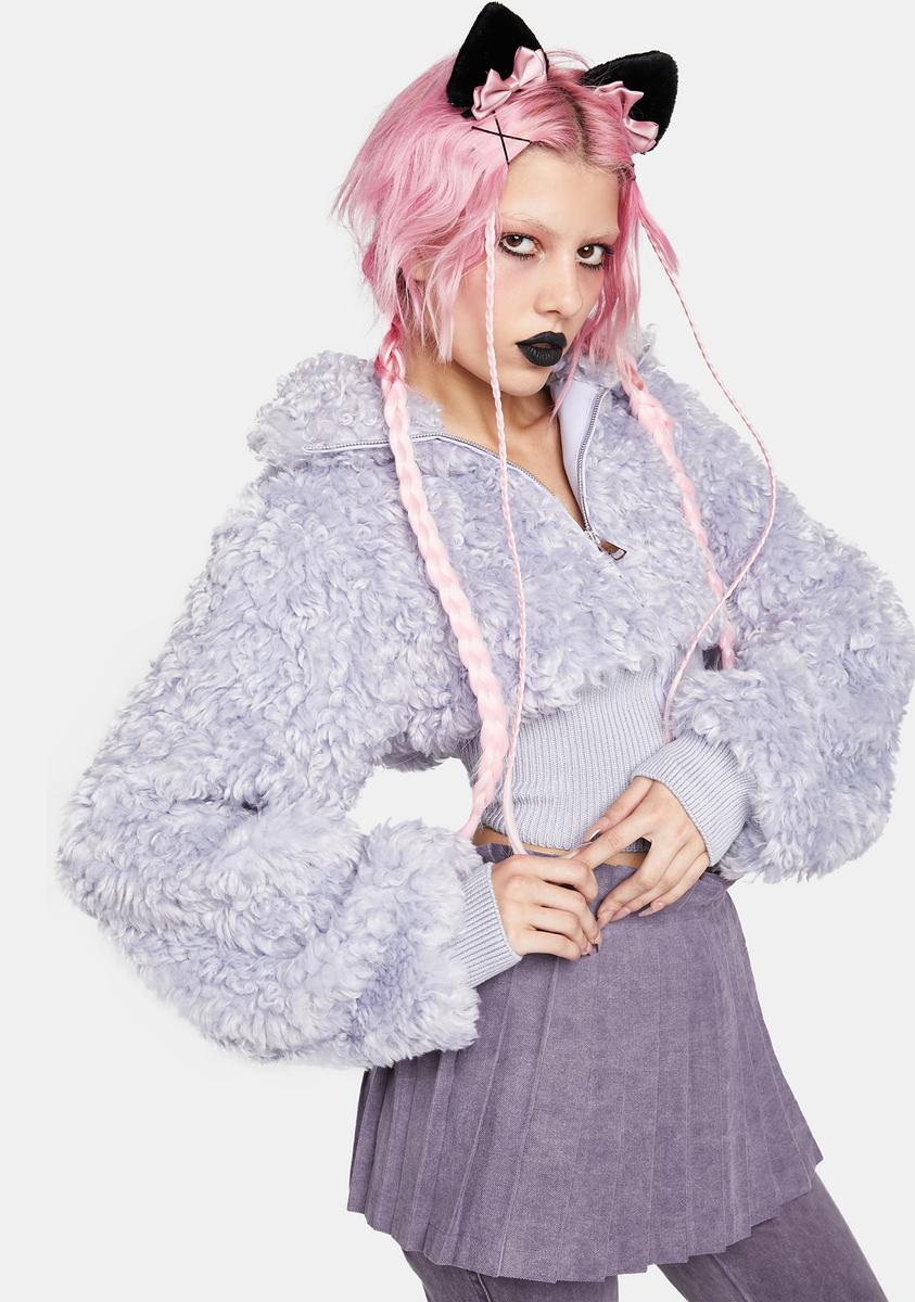 No Dress Faux Fur Long Sleeve Cropped Jacket - Blue – Dolls Kill