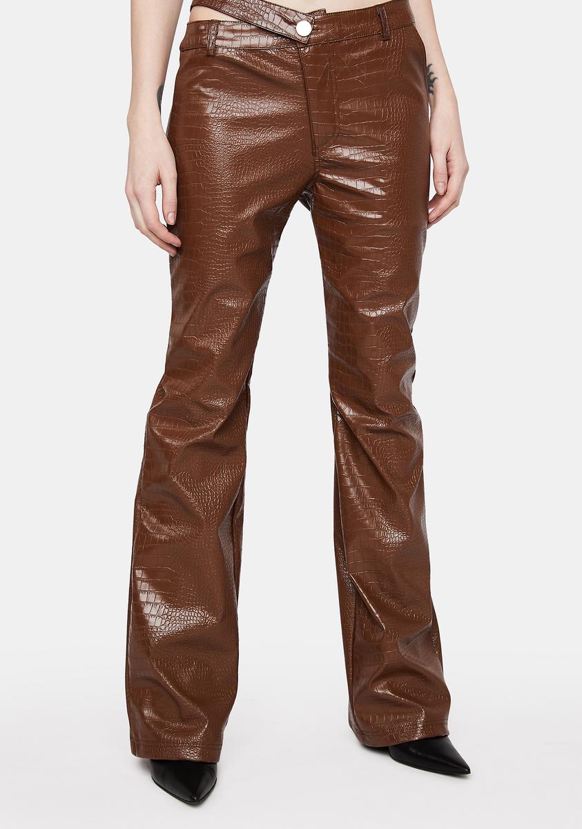 Vegan Leather Crocodile Pants - Brown – Dolls Kill