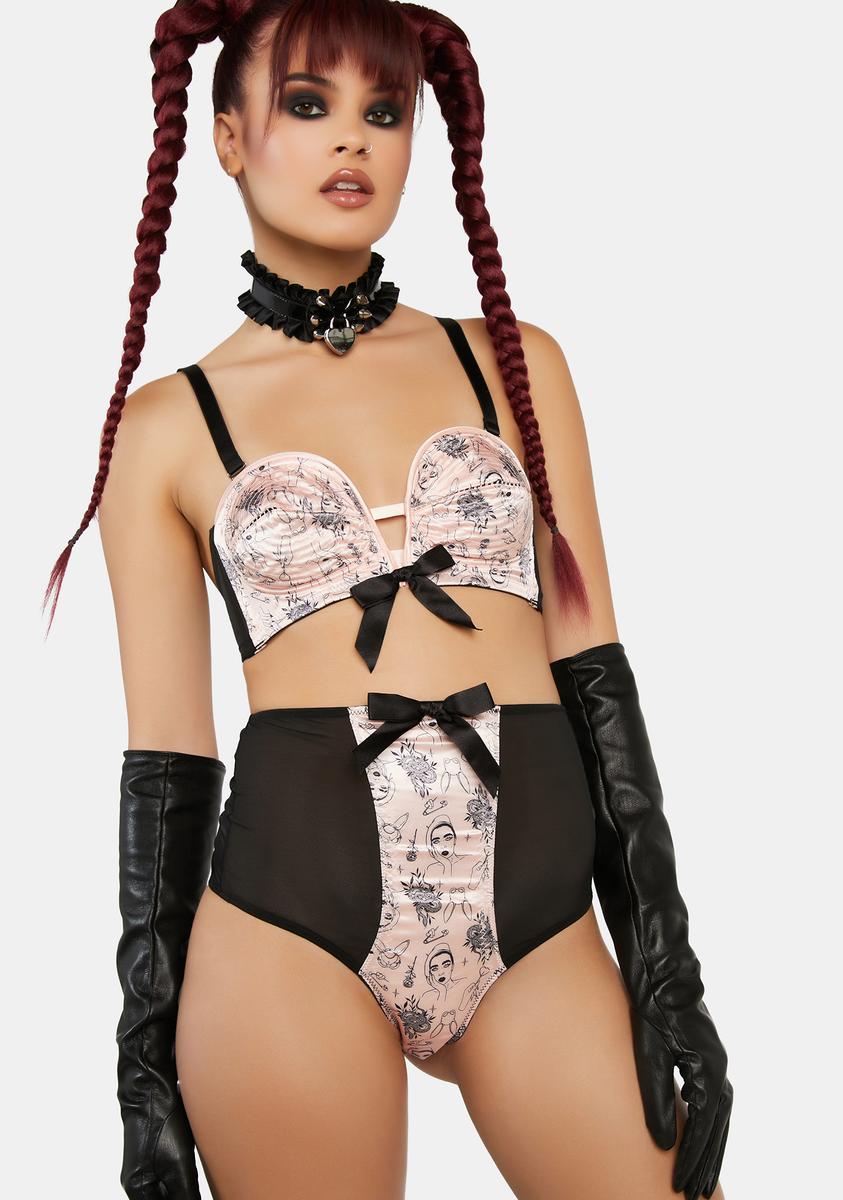 Playful Promises Satin Mesh Tattoo Print High Waist Brief - Black/Pink Dolls Kill Playful Promises Satin Mesh Tattoo Print High Waist Brief - Black/Pink Dolls Kill
