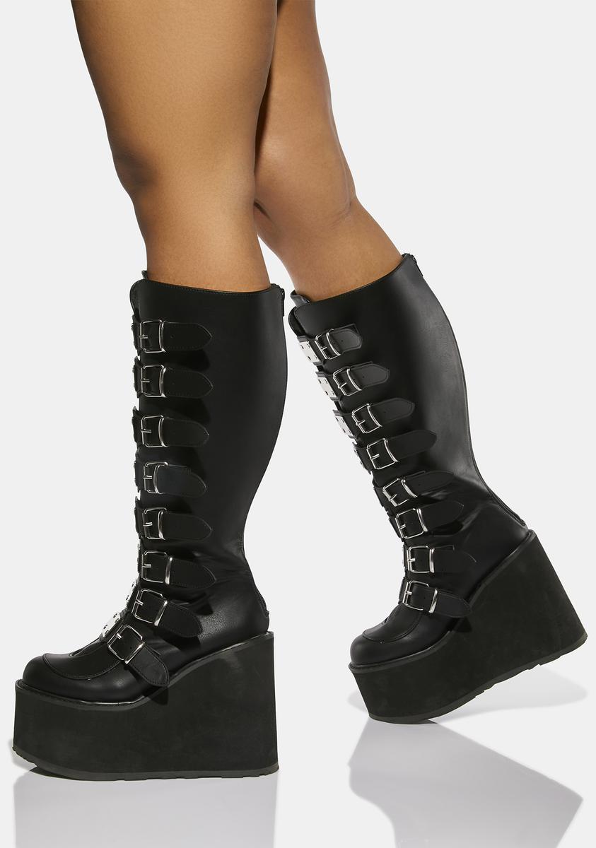 Demonia Wide Calf Swing 815 Knee High Buckle Boots Black – Dolls