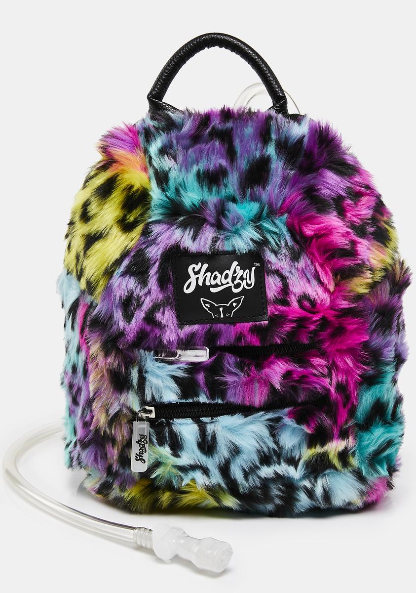 Shadzy Rainbow Cheetah Faux Fur Hydration Mini Backpack Multi