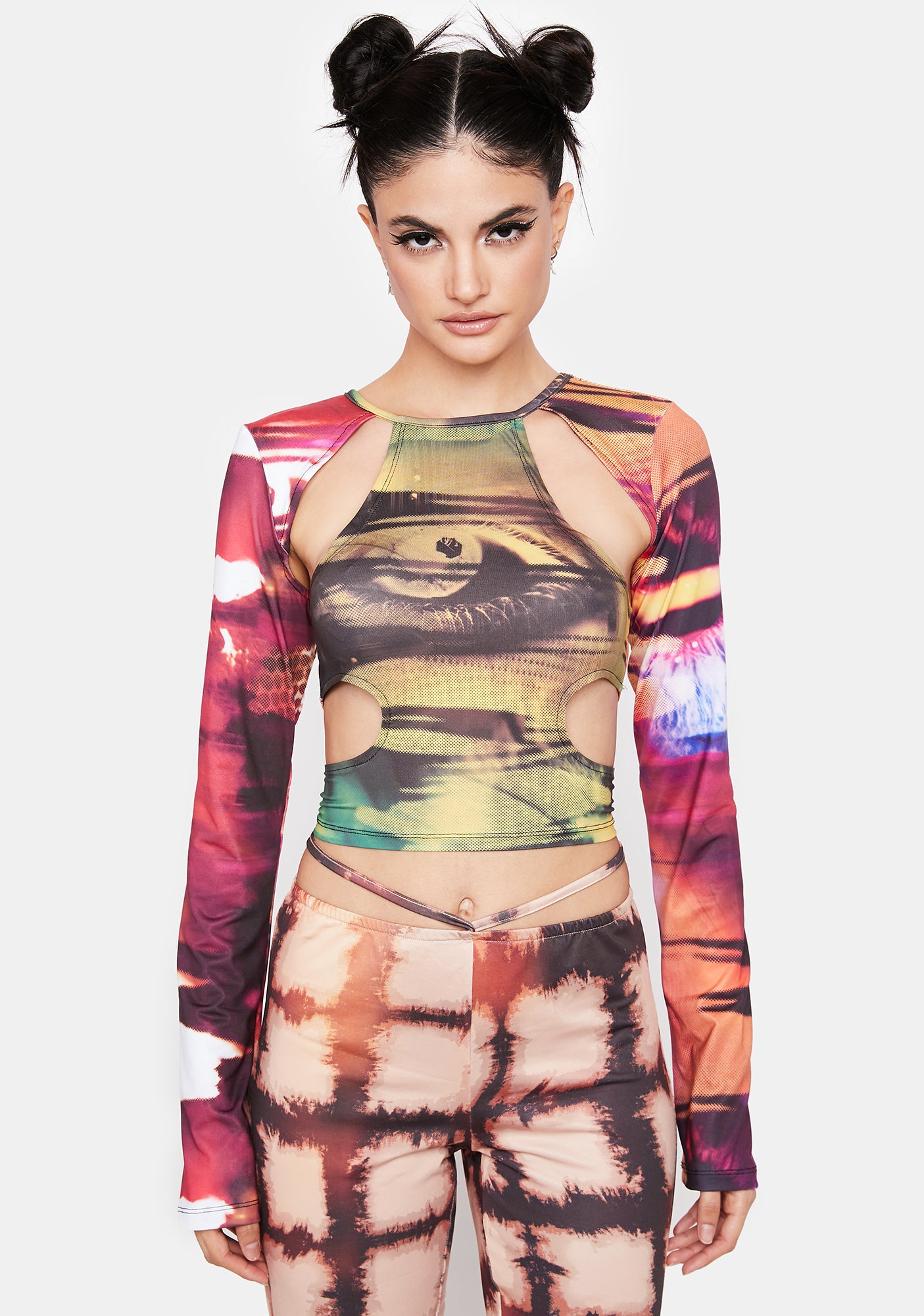 Jaded London Eye Print Cut Out Long Sleeve Top - Multi Jaded London Eye Print Cut Out Long Sleeve Top - Multi