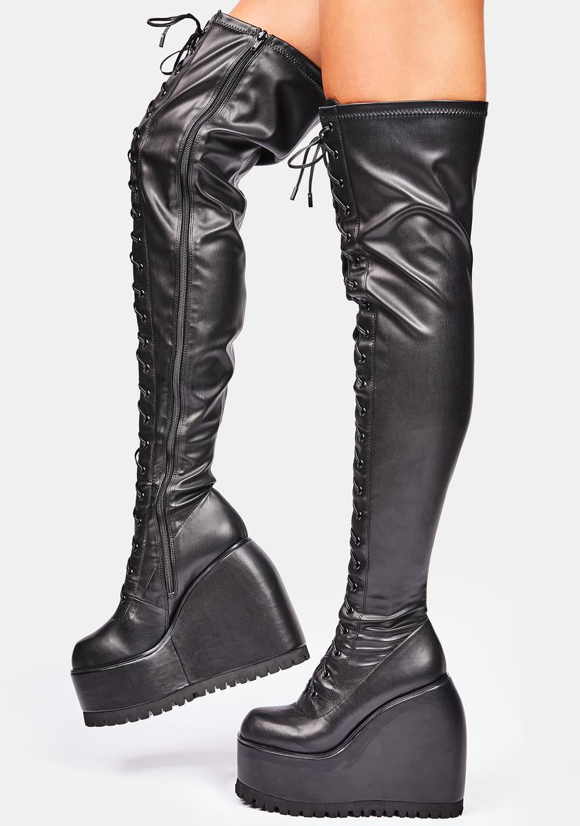 Poster Grl Thigh High Wedge Platform Boots - Black – Dolls Kill