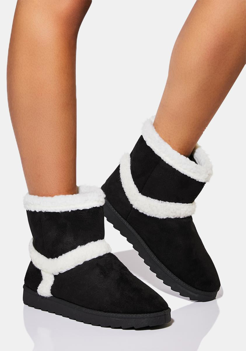 Faux Fur Shearling Trim Ankle Boots Black Dolls Kill