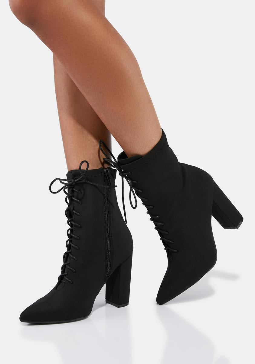 Faux Suede Lace Up Pointed Boots - Black – Dolls Kill