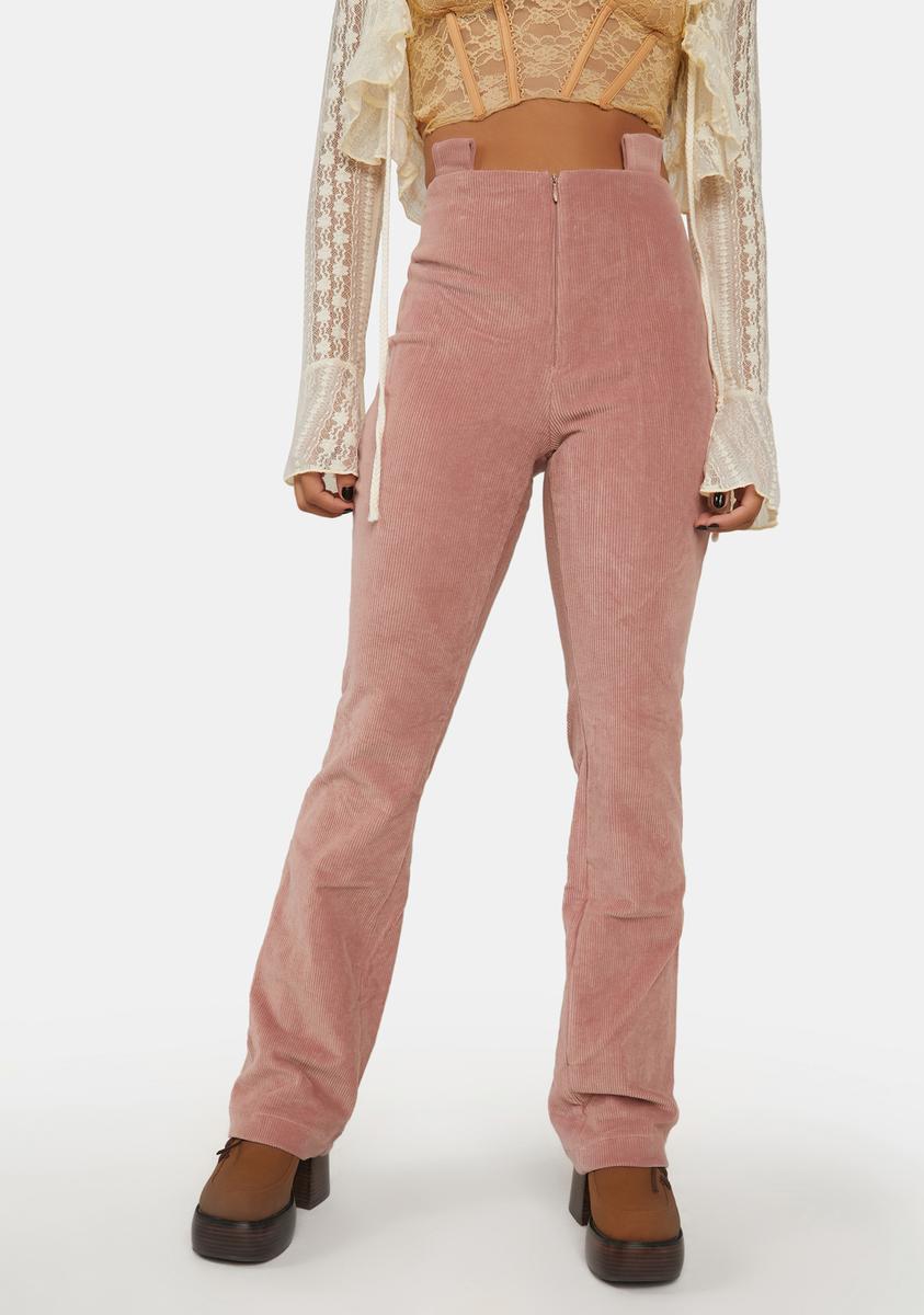 Zemeta Corduroy High Waist Pants - PInk – Dolls Kill