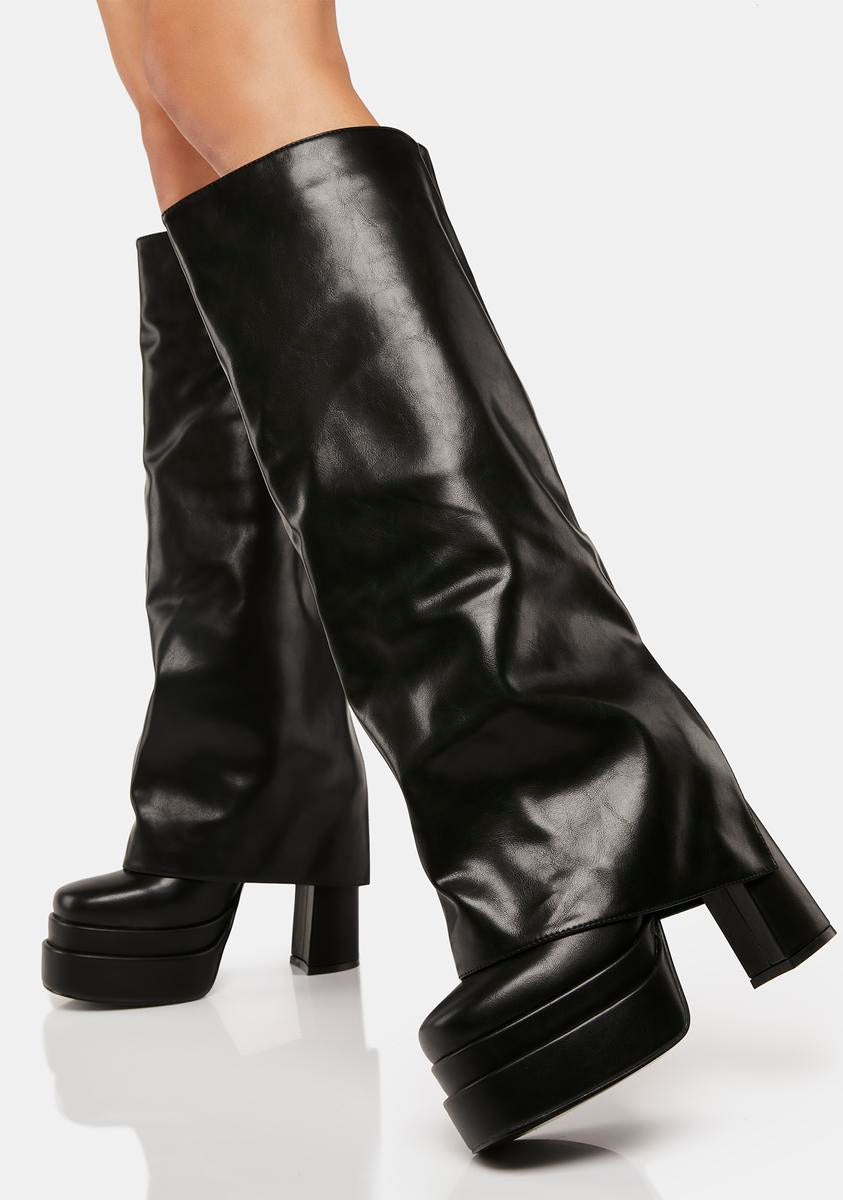 AZALEA WANG Thigh High Belted Vegan Leather Boots - Black – Dolls Kill