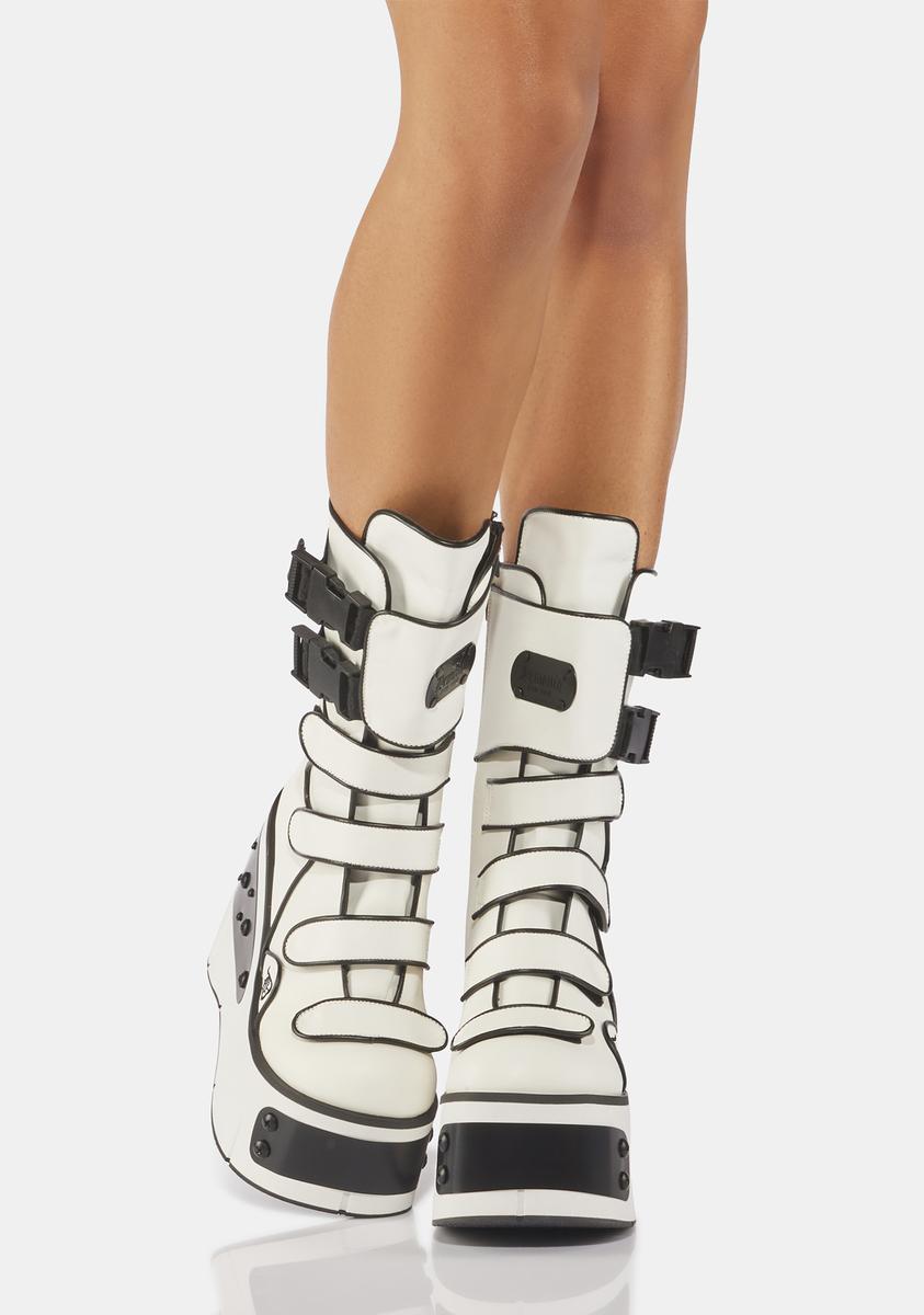 Demonia Kera-108 Boots - White Vegan Leather – Dolls Kill