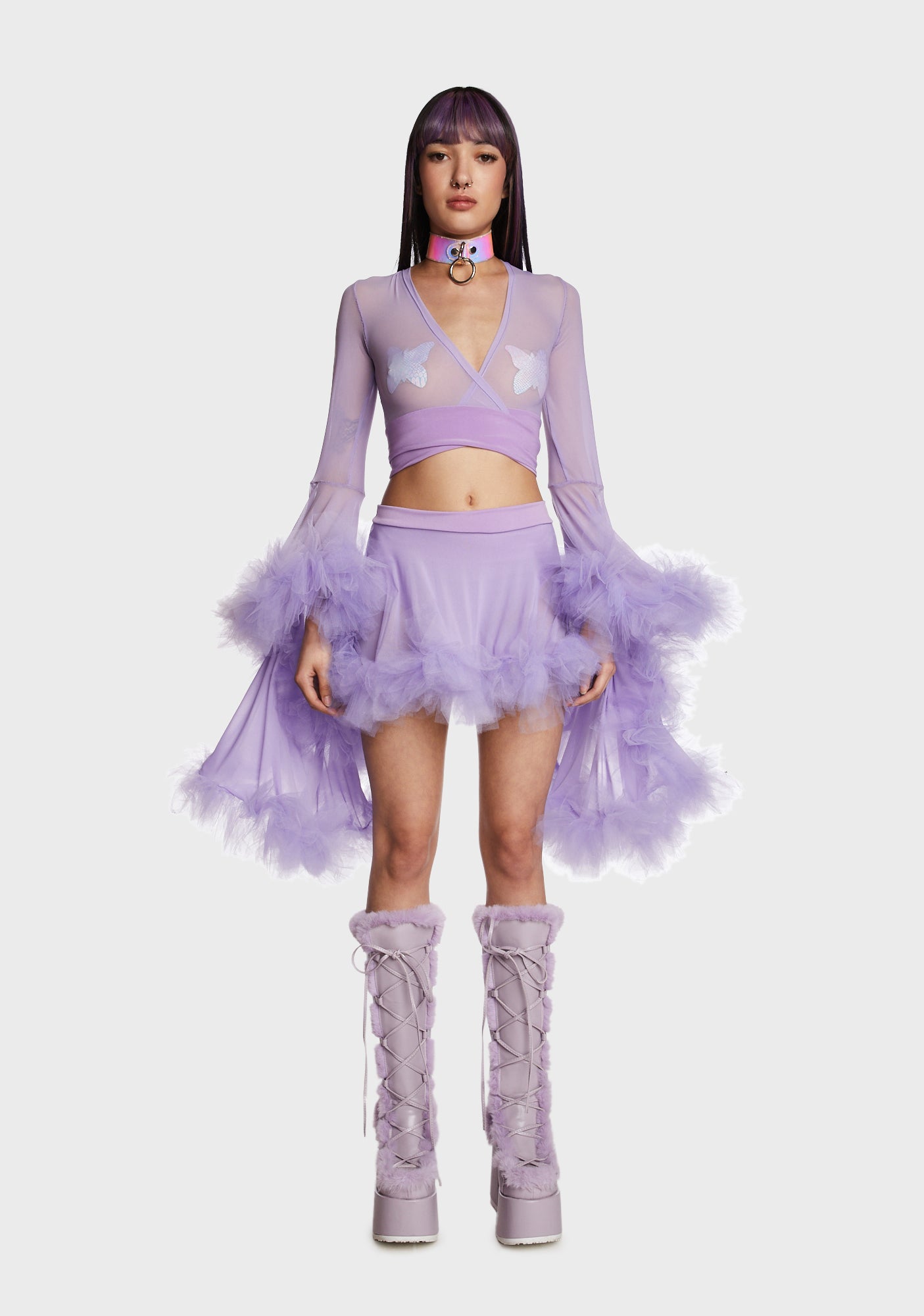 House of Fleek Mesh Tulle Trim Crop Top - Lilac – Dolls Kill