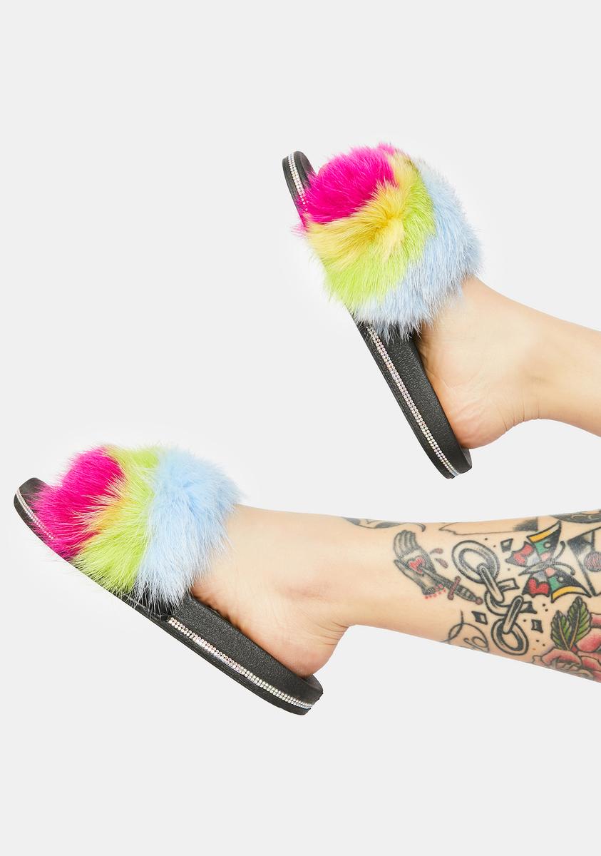 Rainbow fur deals slide sandals