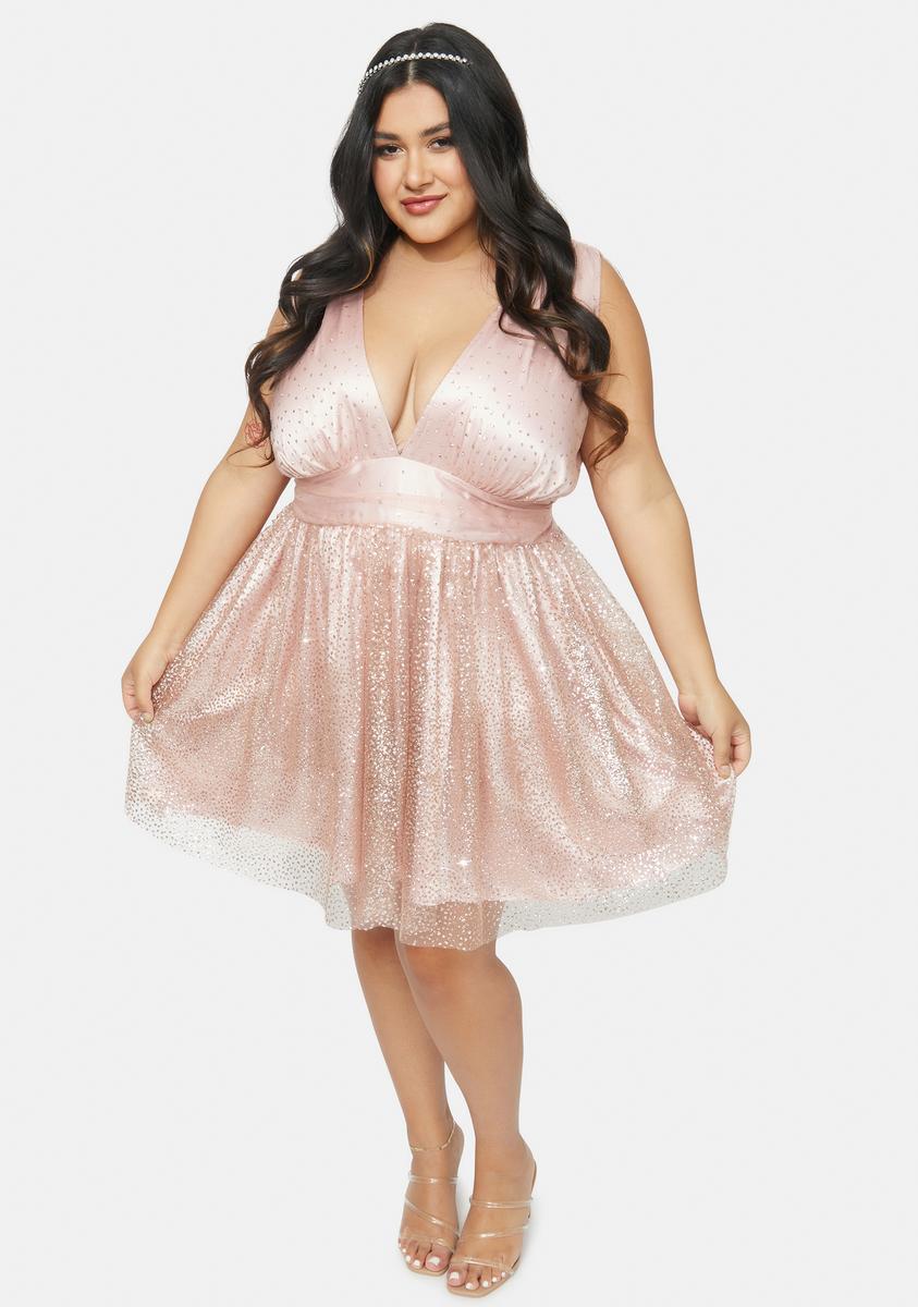 Plus Size Sugar Thrillz Sparkle Tulle Sash Mini Dress - Champagne  Dolls  Kill